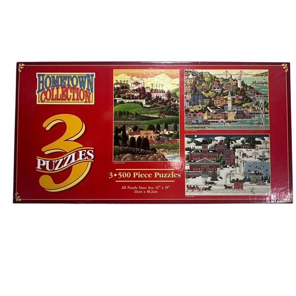 Vintage 1999 Hometown Collection 3-500 piece jigsaw puzzles - Picture 1 of 10